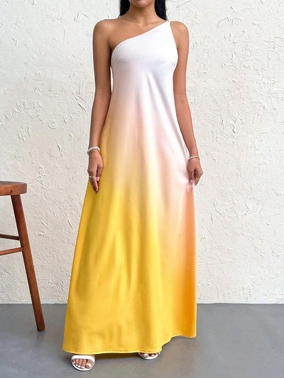 Sunset Serenade: Gradient Backless Single Shoulder Knot Long Dress