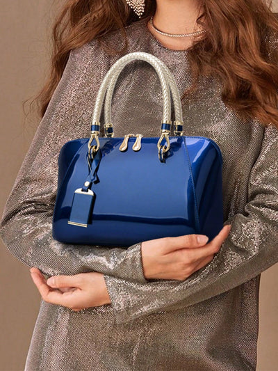 Chic and Versatile Patent Leather Boston Bag: Perfect for Work or Play!