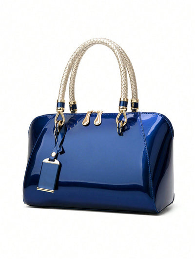 Chic and Versatile Patent Leather Boston Bag: Perfect for Work or Play!