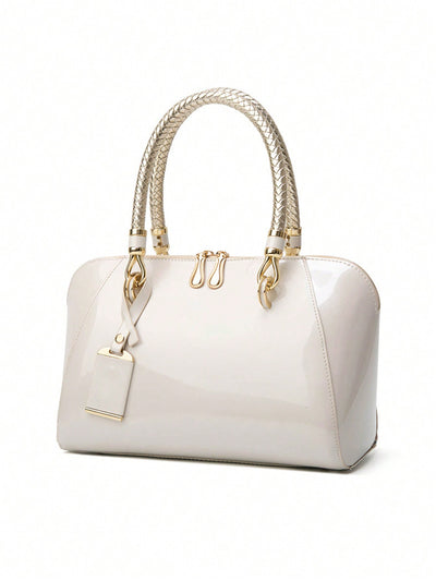 Chic and Versatile Patent Leather Boston Bag: Perfect for Work or Play!