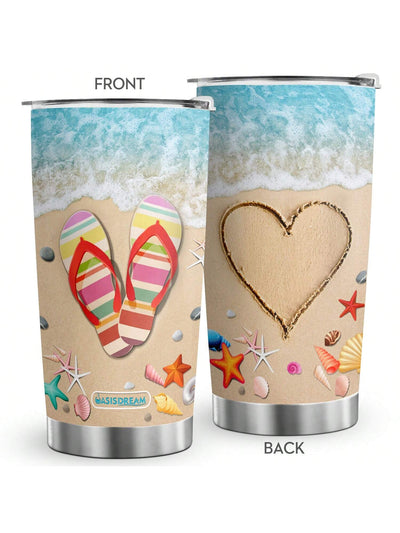 This 20oz Stainless Steel Beach Life Summer Tumbler is your go-to travel mug for keeping drinks at the perfect temperature. The double wall vacuum insulation will keep your beverage hot or cold for hours, while the beach life design adds a touch of summer to your day.