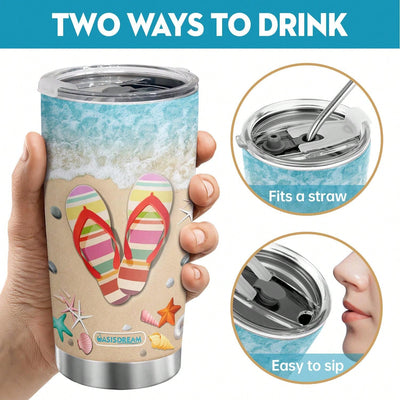 20oz Stainless Steel Beach Life Summer Tumbler - Double Wall Vacuum Insulated Travel Mug