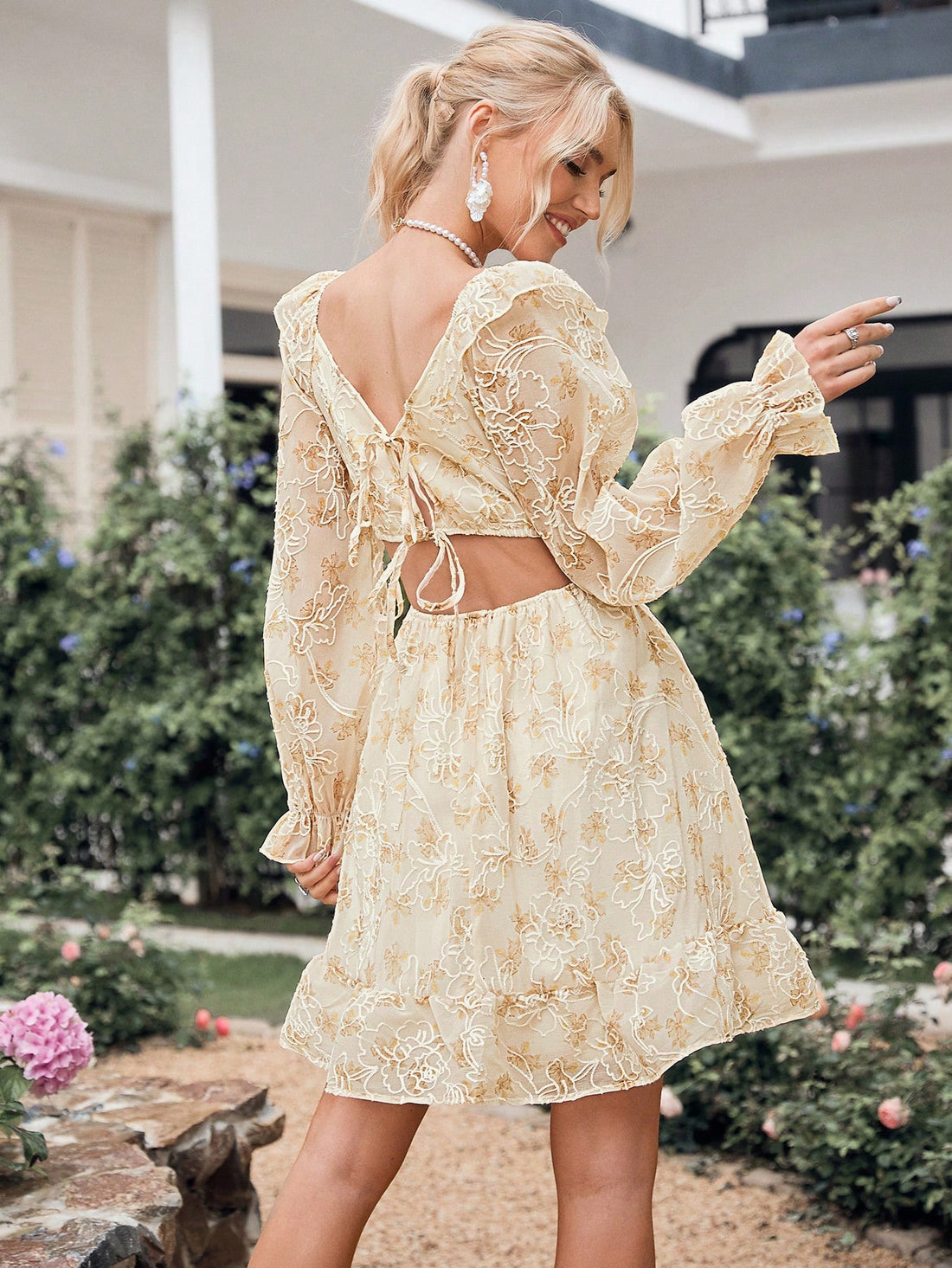 Elevate your style with our Chic and Floral long sleeve dress for women. Featuring delicate embroidered details and a waist tie, this dress is perfect for any occasion. Dress it up or down for a versatile and elegant look. Stay comfortable and fashionable with this must-have addition to your wardrobe.