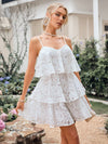 Lovely Lace: Women's Spaghetti Strap Dress with Ruffled Hem