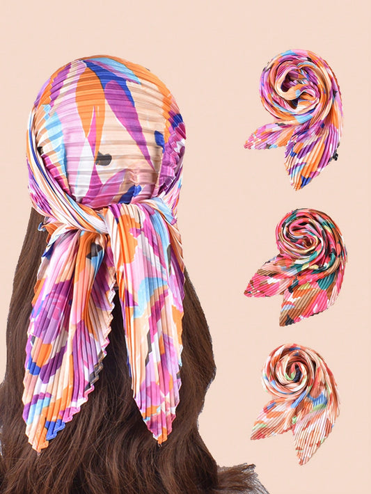 Multicolor Leaves Silk Scarf: Stylish Bandana Style Sunscreen for Summer