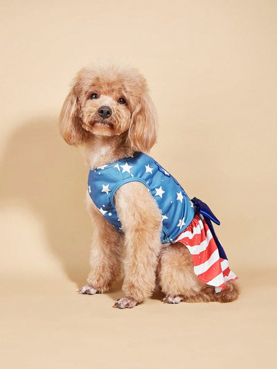 Summer Independence Day Pet Skirt: Star and Letter Print with Bowknot