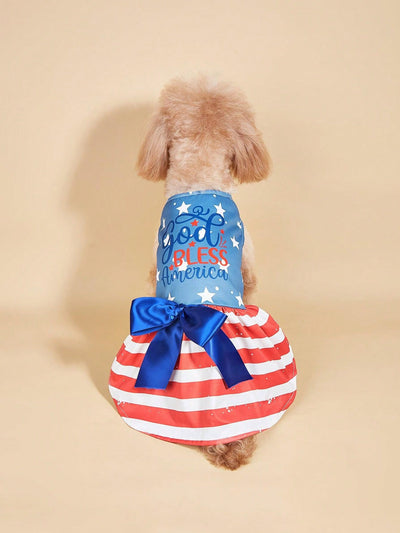 Summer Independence Day Pet Skirt: Star and Letter Print with Bowknot