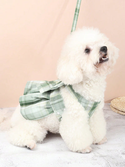 Chic Plaid Skirt and Leash Set for Small Pets: Size Up for Perfect Fit!