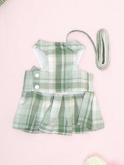 Chic Plaid Skirt and Leash Set for Small Pets: Size Up for Perfect Fit!