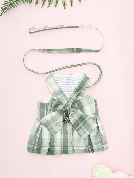 Chic Plaid Skirt and Leash Set for Small Pets: Size Up for Perfect Fit!