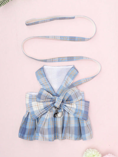 Chic Plaid Skirt and Leash Set for Small Pets: Size Up for Perfect Fit!