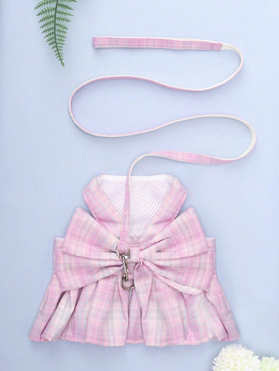 Chic Plaid Skirt and Leash Set for Small Pets: Size Up for Perfect Fit!