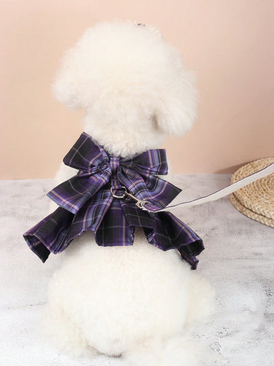 Chic Plaid Skirt and Leash Set for Small Pets: Size Up for Perfect Fit!