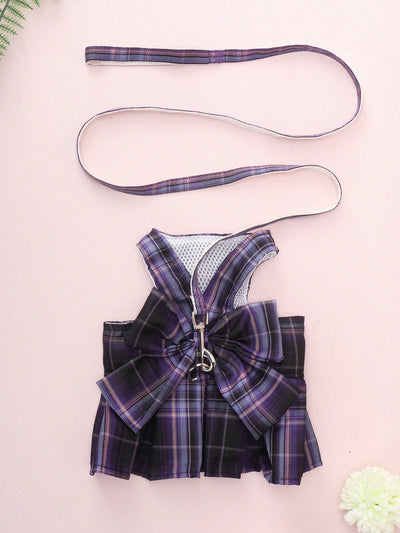 Chic Plaid Skirt and Leash Set for Small Pets: Size Up for Perfect Fit!