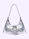 Gothic Chic: White Crocodile Shoulder Bag with Metal Buckles