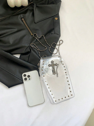 Fashionable and Unique Transparent Chain Crossbody Coffin Bag: The Ultimate Waterproof Beach Essential