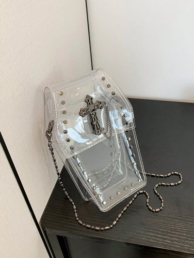 Fashionable and Unique Transparent Chain Crossbody Coffin Bag: The Ultimate Waterproof Beach Essential