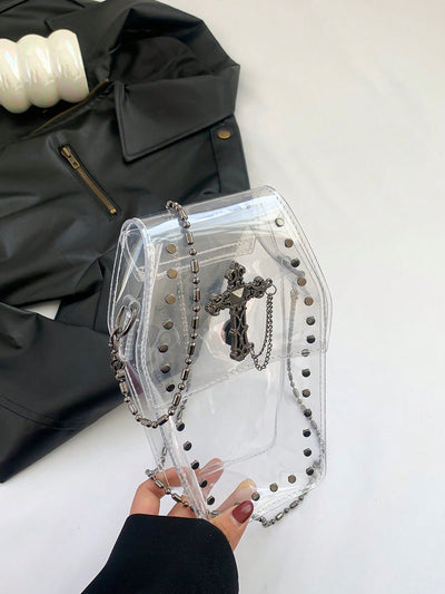 Fashionable and Unique Transparent Chain Crossbody Coffin Bag: The Ultimate Waterproof Beach Essential