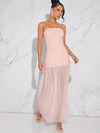 Chic & Elegant: Haute Strapless Mesh & Solid Color Splice Dress