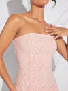 Chic & Elegant: Haute Strapless Mesh & Solid Color Splice Dress