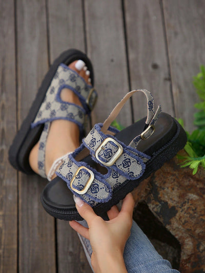 Blue Slingback Sandals: Elevate Your Summer Style with Buckle Decor Flatform Sandals