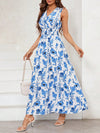 Beautifully Bloomed: Sleeveless Floral Print Dress with Shirred Waist