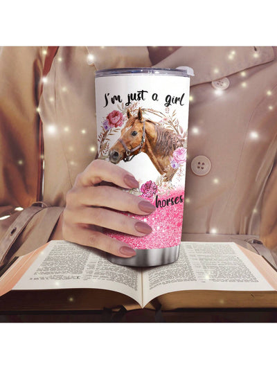 'Who Loves Horses' Insulated Tumbler - Stainless Steel Coffee Cup for Home, Office, and Travel