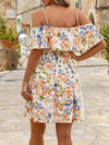 Romantic Flower Printed Off-The-Shoulder Ruffle Strap Summer Dress