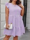 Chic Plus Size Gingham Flare Sleeve Summer Dress with Round Neck