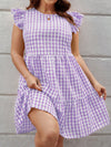 Chic Plus Size Gingham Flare Sleeve Summer Dress with Round Neck