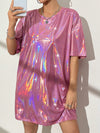 Metallic Bliss: Women's Summer Casual Loose-Fit Short Sleeve Dress