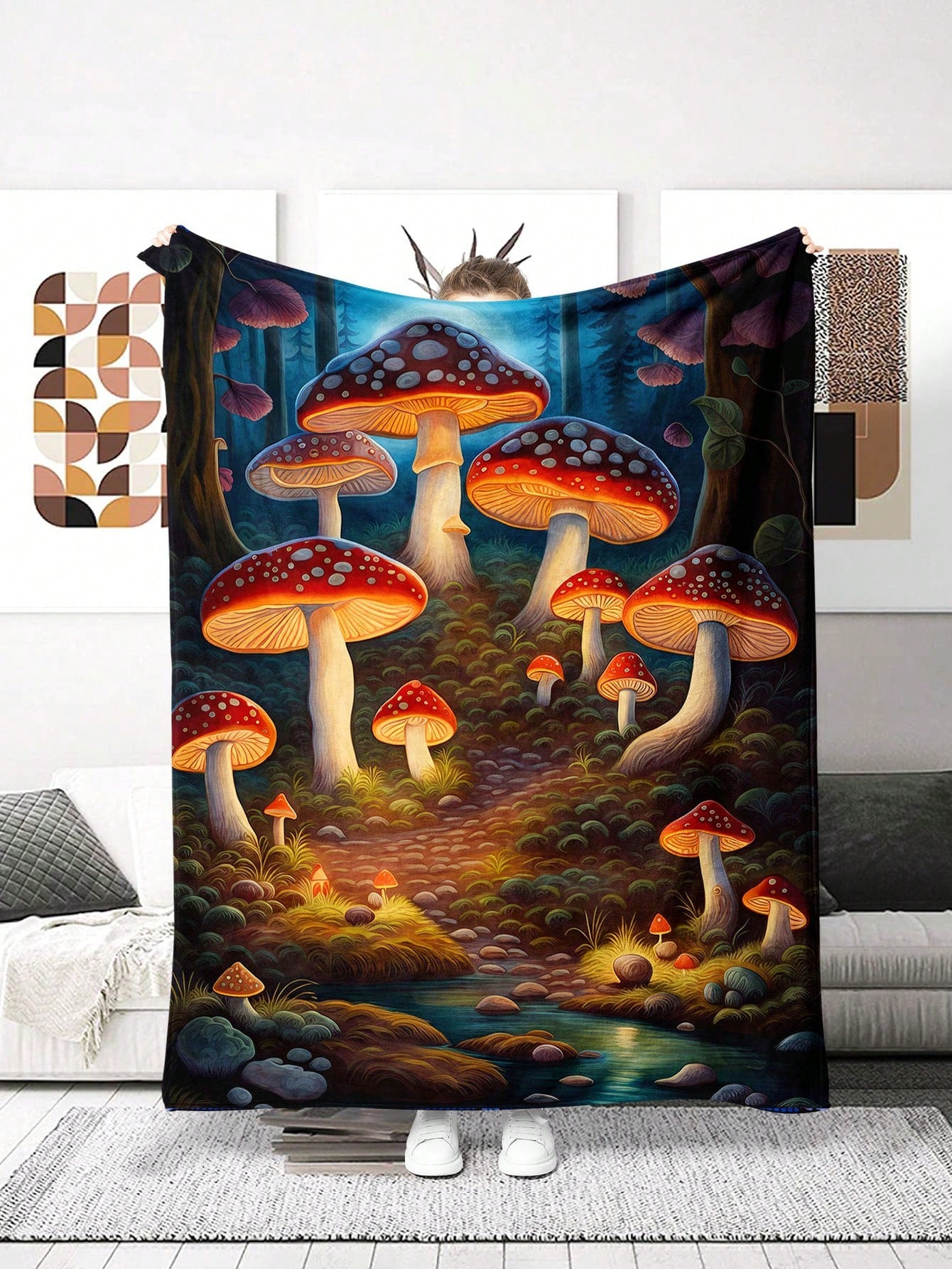 Indulge in the cozy warmth of our Enchanted Forest Glowing Mushroom Personalized Flannel Blanket. This versatile and luxurious blanket is perfect for living rooms, bedrooms, offices, and travels. Its unique design of glowing mushrooms adds a magical touch to any space. Stay warm, stylish, and enchanted wherever you go.