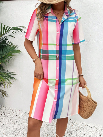 Summer Vibes: Colorful Plaid Button Front Shirt Dress