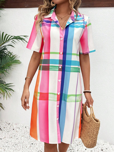 Summer Vibes: Colorful Plaid Button Front Shirt Dress