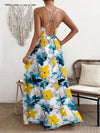 Vibrant Vacation Chic: Flower Printed Spaghetti Straps Backless Dress