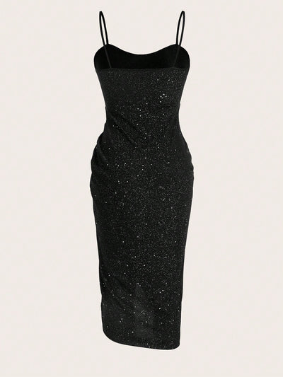 Black Magic: Sparkling Sleeveless Bodycon Dress with Spaghetti Straps