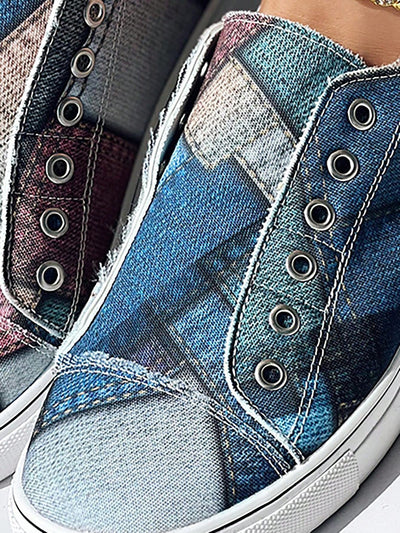 Chic and Comfy: Denim Effect Slip-On Skateboarding Sneakers for Ladies