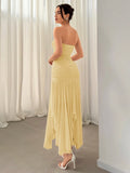 Yellow bandeau mesh dress with asymmetrical hem