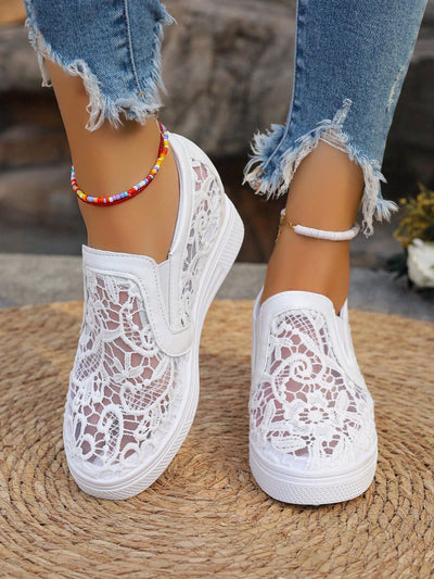 Elegant White Lace Wedge Sneakers: Breathable & Fashion-Forward