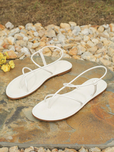 Bohemian Bliss: Chic White Thin Strap Flat Sandals for Women