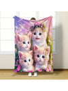 Cozy Kitten Blue and Pink Blanket - Lightweight Fleece Blanket for Home and Travel