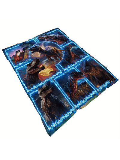 Cozy Dinosaur Blue Flame Splice Print Blanket: Your Essential Companion for Comfort and Style