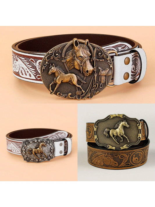 Boho Chic: Pressed Horse Design Belt with Success Buckle