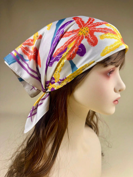 Chic and Elegant Ladies Geo Print Square Scarf - Perfect Neckerchief and Headband