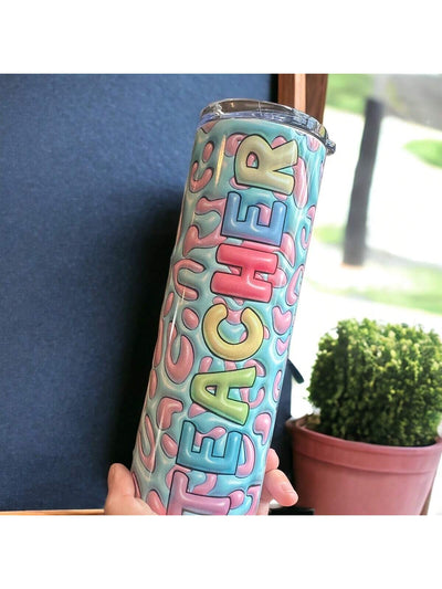 Colorful Teacher Rainbow Tumbler: 20oz Stainless Steel Water Bottle for Outdoor Travel
