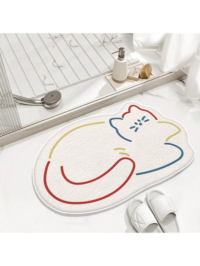 Cute Cat Pattern Anti-Slip Bath Mat with Superior Water Absorption - Soft, Durable, and Easy to Clean