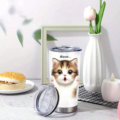 Meow-tastic Surprise: Cute Cat Stainless Steel Tumbler for Kitten Lovers