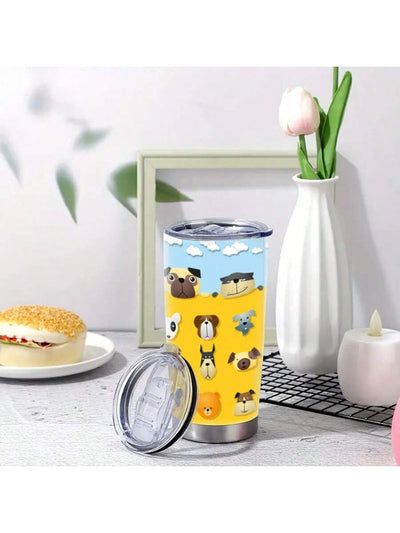 Fresh Cartoon Style Dog Print Stainless Steel Tumbler - The Perfect Gift for Puppy Lovers!