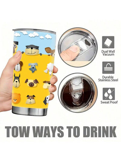 Fresh Cartoon Style Dog Print Stainless Steel Tumbler - The Perfect Gift for Puppy Lovers!