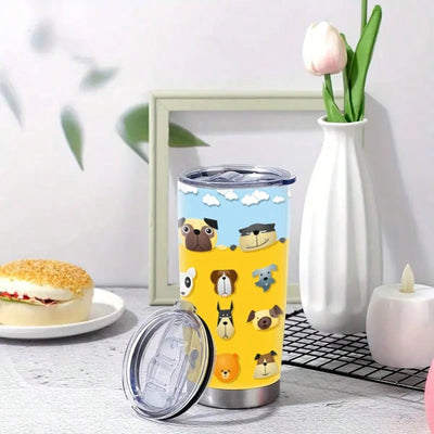 Fresh Cartoon Style Dog Print Stainless Steel Tumbler - The Perfect Gift for Puppy Lovers!